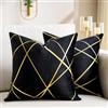 DecorMommt Nero Federe Cuscini 40x40Cm Set di 2 Copricuscini In Velluto Decorativi Quadrati Geometrica Federa Cuscino Divano Federe per Soggiorno Camera Letto Auto Decorazione
