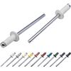 Marcopol Confezione da 100 rivetti ciechi verniciati, 3,2 x 8 mm, testa a cupola, DIN 7337, rivetti in alluminio e mandrino in acciaio, rivetti pop (100, bianco puro RAL 9010)