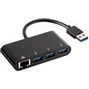 Amazon Basics Adattatore a 3 porte USB 3.0 con porta gigabit ethernet, 3 USB A + 1 RJ45, Nero
