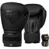 EVO Fitness EVO Guantoni da boxe con fasce per le mani per uomini e donne con pelle Pro Gel per Muay Thai Kick Boxing Sparring combattimento e allenamento (Diamante Nero Opaco, 14 OZ)