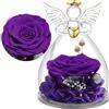 Yamonic Regalo Festa della Mamma, Rosa Stabilizzata Vera Regalo Donna,Rosa Eterna in Angel Cupola Regali Mamma,Figurine di Angeli Regali Nonna Donna Compleanno Angelo Custode Festa della Mamma