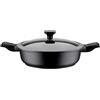 GSW 167833 Easy Click - Padella con coperchio in vetro, 1 manico rimovibile / 2 manici laterali rimovibili, in alluminio, colore: Nero - Ø 28 cm