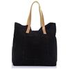 Firenze Artegiani Bolso Shopping Bag De Mujer Piel Auténtica, Acabado Gamuza Borsa Messenger, 50 cm, Nero (Negro)