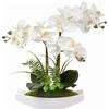 Briful Breve orchidea bianca artificiale fiori in vaso di ceramica finto orchidea bianca in seta Phalaenopsis fiori arrangiamento orchidea artificiale per interni per casa