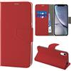 N NEWTOP NewTop Cover Compatibile per Apple iPhone XR, HQ Lateral Custodia Libro Flip Magnetica Portafoglio Simil Pelle Stand (Rossa)