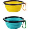 Yrlehoo 2PZ Ciotola Pieghevole per Cane, Mangiatoia Abbeveratoio Portatile in Silicone Alimentare con Gancio Porta Acqua, Alimenti da Viaggio per Gatti, Cani e Animali Domestici (1000ml, Azzurro, giallo)