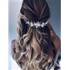 Vakkery - Accessori per capelli da sposa con fiori in argento, con cristalli e perle, viti per capelli da sposa per donne e ragazze