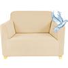 Poligino Copripoltrona 1 Posto con Braccioli | Copridivano Impermeabile | Elasticizzato | AntiGraffio Gatto | Universale | Copridivano Indispensabile per Animali Domestici (1 Posto, Beige)
