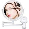 MASMAS Specchio trucco da parete da bagno con ingrandimento 1X/2X cosmetico a doppio lato girevole a 360 con ventosa facile installazione