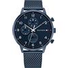 Tommy Hilfiger Orologio Analogico Multifunzione al Quarzo da Uomo con Cinturino in Maglia Metallica in Acciaio Inossidabile Blu - 1791990