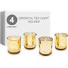 Flanacom Set di Portacandele in Vetro con Candele Incluse - Piccolo Portalumini Nobile con Decorazioni - Candelieri Effetto Lanterna - Decorazione per Matrimonio, Compleanno, Natale (Oro)