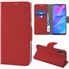 N NEWTOP Cover Compatibile per Huawei P Smart S - Y8P, HQ Lateral Custodia Libro Flip Chiusura Magnetica Portafoglio Simil Pelle Stand (Rosso)