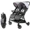 Bambisol Passeggino a doppia costa | Ideale per gemelli fin dalla nascita con pieghevole ultra-compatto | Colore nero e grigio