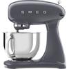 Smeg, Impastatrice Planetaria SMF03GREU, 10 Livelli di Velocità, Funzione Smooth Start, Ciotola da 4,8 L, Sicurezza Blocco Motore, 3 Fruste, Gancio e Coperchio in Dotazione, 800W, Grigio