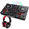 Numark Party mix MK2 + HF175 - Console DJ a 2 Canali con Scheda Audio, Controlli Pad, Crossfader e Luci da Discoteca + Cuffie con Filo 3 m con Driver da 40 mm e Padiglioni di Alta Qualità
