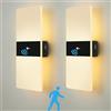 VOMI Lampada da Parete a Batteria, 2 Pezzi Luci LED con Sensore di Movimento Interno, Lampada Magnetica USB Ricaricabile Illuminazione da Parete in Acrilico per Ingresso Corridoio Scale Hotel, 3000K