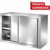 Ristotecno Pensile inox SCOLAPIATTI chiuso con ante scorrevoli. Ripiano di fondo FORATO. H.cm. 66 - Dim.cm. 180x40x66H
