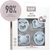 BIBS Ciuccio, confezione da 4 pezzi, Pacchetto di prova, Senza BPA, Misura 1 (0-6 mesi), Baby Blue