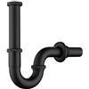 Keymark Sifone [Tubo di immersione extra lungo da 200 mm] per lavabo e lavandino, Keymark Sifone universale in ottone da 1 1/4 x 32 mm, chiusura antiodore con prolunga, scarico su misura, colore: nero opaco