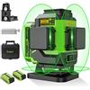 Huepar Livella Laser Autolivellante 3x360°, Huepar Livello Laser 3D 12 Linee Verde, Gamma di Lavoro: 30M, con Modalità a Impulsi, Supporto Magnetico e Rotante, 2xBatteria al Litio Ricaricabile USB