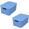 BranQ Home essential BranQ - Cesto essenziale per la casa con coperchio, in rattan, misura M 10 l, in plastica PP senza BPA, blu denim, 32,3 x 22,5 x 15 cm, 2 pezzi