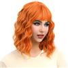 colorful panda Colorfulpanda Parrucca Riccia Caschetto colore arancione, Bob Arancia Ondulata con Frangia per Capelli sintetici di media lunghezza per donna capelli resistenti al calor