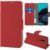 N NEWTOP Cover Compatibile con Oppo Reno 2, HQ Lateral Custodia Libro Flip Chiusura Magnetica Portafoglio Simil Pelle Stand (Rosso)