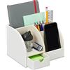 relaxdays Portaoggetti da Scrivania, Similpelle, Organizer Ufficio & Studio, 4 Scomparti, Portapenne,13x19x15 cm, Bianco