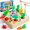 COOLJOY Giochi Montessori 2 3 Anni | 4 in 1 Magnetici di Pesca in Legno Abilità Motorie Giocattoli Educativi | magnetici Gioch| Compleanno Regalo per 2 3 4 Anni Bambini Ragazzi