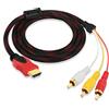 YAODHAOD Adattatore HDMI a 3RCA, nessuna funzione di decodifica, adattatore audio VA, adatto per HDTV DVD e la maggior parte dei dispositivi di proiettori LCD (5FT) (nessuna conversione del segnale)