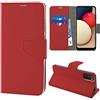 N NEWTOP Cover Compatibile con Samsung Galaxy A02S - A03S, HQ Lateral Custodia Libro Flip Chiusura Magnetica Portafoglio Simil Pelle Stand (Rosso)