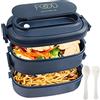 OITUGG Lunch Box 2 Strati - 1550ml Portapranzo per Adulti ufficio - Bento Box con Scomparti e Posate - Contenitori Porta Pranzo per Bambini Scuola, Senza BPA, Microonde, 19.2x11.5x12cm, Blu
