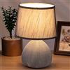 BAKAJI Lampada da tavolo Base a Goccia in Ceramica Paralume in Tessuto Grigio Lume Comodino Camera da Letto Luce Lampadina E14 Max 40W Abatjour Design Moderno Dimensioni 18 x 27 cm