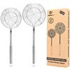 BUNDLEPRO Confezione da 2 grandi colini a ragno, cestello per schiumare in acciaio inox, colini per mestoli da cucina, cucchiai a rete con manico lungo, strumenti di cottura per frittura, gnocchi
