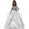 Mattel Barbie Signature 2021 Holiday Doll (30,5 cm, capelli intrecciati brunetti) in abito argento, con supporto per bambola e certificato di autenticità, regalo per bambini dai 6 anni in su