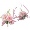 Rikyo Set di 2 bouquet da polso con fiori artificiali da 7,6 cm, rosa artificiale e garofano da polso e da uomo, fiori di seta fatti a mano, per matrimoni, accessori per abiti da ballo (rosa)