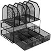 Amazon Basics Organizer da scrivania in rete con cassetto a scorrimento, due scomparti e 5 sezioni verticali, Nero