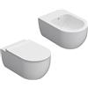 Ceramica Globo - Sanitari Mode BIANCO OPACO sospesi - Wc SENZA BRIDA + Bidet + Coprivaso soft 53*34