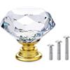 Vandicka 20 Pcs Pomelli per Mobili in Vetro Cristallo, Maniglie per Cassetti, Credenze, Comò, Armadi - Diamante Trasparente e Base in Oro - Diametro 30 mm - con Viti in 3 Lunghezze