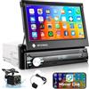 Hodozzy Autoradio 1 Din Android con Navigazione GPS, 7 pollici Touchscreen Auto Stereo Radio Bluetooth, WiFi, Radio FM RDS, Supporto Mirror Link, USB/AUX, Comandi al volante, Telecamera posteriore, Microfono