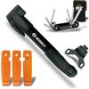 SKS GERMANY SET 3 pezzi set di attrezzi (accessori per bici composti da set di leve per pneumatici, mini pompa d'aria e attrezzo multitool, piccoli aiutanti per il tour in mountain bike).