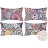 Velvhom Set di 4 Federe per Cuscini in Biancheria Impermeabili per Esterni 30 cm x 50 cm Gettare Decorativo Caso Federa Lombari Oblunghe Fodere con Astratta Mandala Fiore per Divano Letto, 12 x 20 pollici