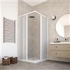HDcasa Box Doccia 70x80x185h modello Paola in PVC cabina con apertura angolare doppia anta a soffietto riducibile reversibile di colore bianco.