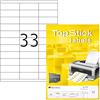 TopStick Etichette multiuso autoadesive, 33 etichette per foglio A4, 100 fogli, 70 x 25,4 mm, 3300 etichette, etichette adesive universali vuote, per stampanti laser e inkjet, bianco