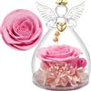 Yamonic Regalo Festa della Mamma, Rosa Stabilizzata Vera Regalo Donna,Rosa Eterna in Angel Cupola Regali Mamma,Figurine di Angeli Regali Nonna Donna Compleanno Angelo Custode Festa della Mamma