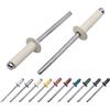 Marcopol Confezione da 80 pezzi, rivetti ciechi verniciati 4,0 x 14 mm, a testa bombata, DIN 7337, rivetto in alluminio e mandrino in acciaio, rivetti a pressione (80, bianco puro RAL 9010)