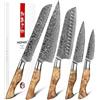 HEZHEN 5PC Coltelli Da Cucina Set-Durevole, Acciaio Damasco trattato termicamente sottovuoto- Coltello da cuoco in acciaio giapponese ad alto tenore di carbonio -Pacchetto regalo in porcellana