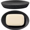 Shinowa Porta Sapone Ovale in Resina e Sabbia, Portasapone Scatola di Sapone per Sapone Spugne Toilette Doccia Cucina Portasapone Bagno Accessori Porta Saponetta - Nero