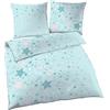 Termana Biancheria da letto per ragazze in pregiata flanella, con stelle e stelline in azzurro, verde menta e grigio. Federa da 80 x 80 cm, copripiumino da 135 x 200 cm, 100% cotone