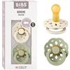 BIBS Boheme Ciuccio confezione da 2 pezzi. Privo di BPA. Tettarella tonda, Misura 1 (0-6 mesi), Ivory/Sage